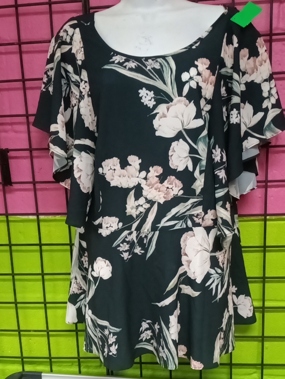 City Chic Black Tunic with Blush Floral Print